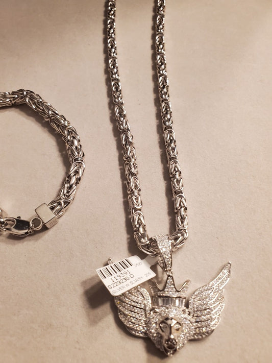silver and rhodium byzantine 8in" bracelet and 24 in" necklace set