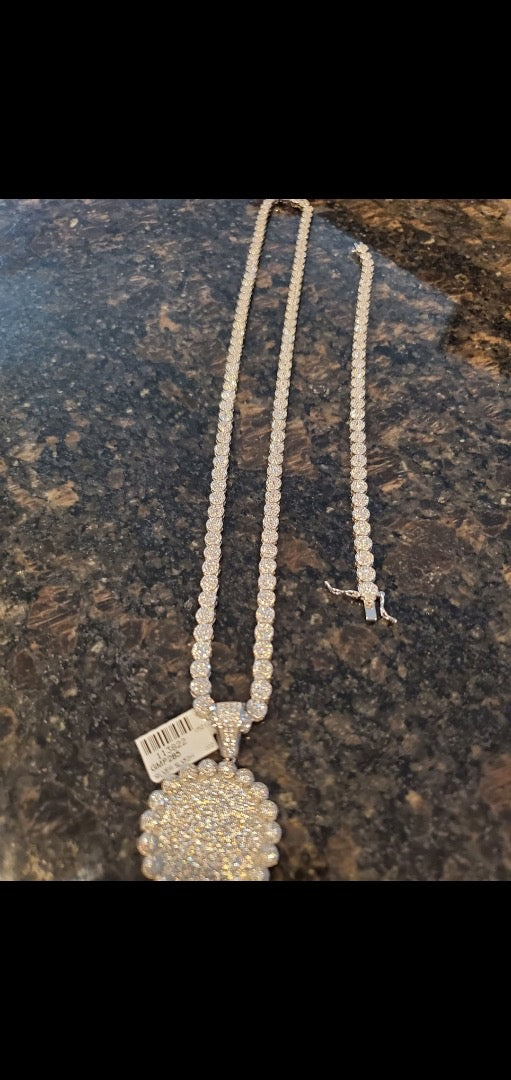 hip hop medallion style neck. Silver 24 in" icy necklace w/ matching 8 in" 4mm icy bracelet